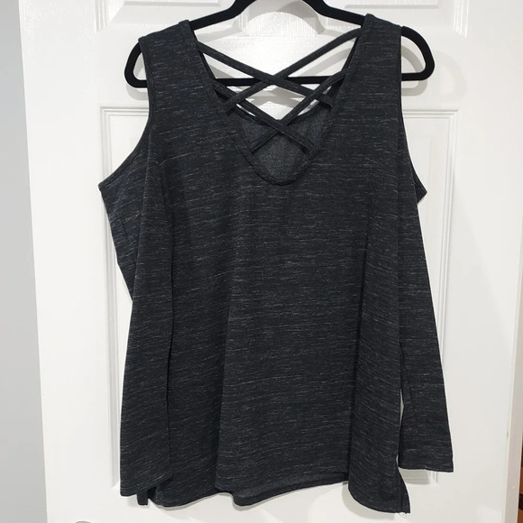 Lane Bryant Heather Black Long Sleeve Cold Shoulder Top in Size 18/20 - 2X - Picture 8 of 11
